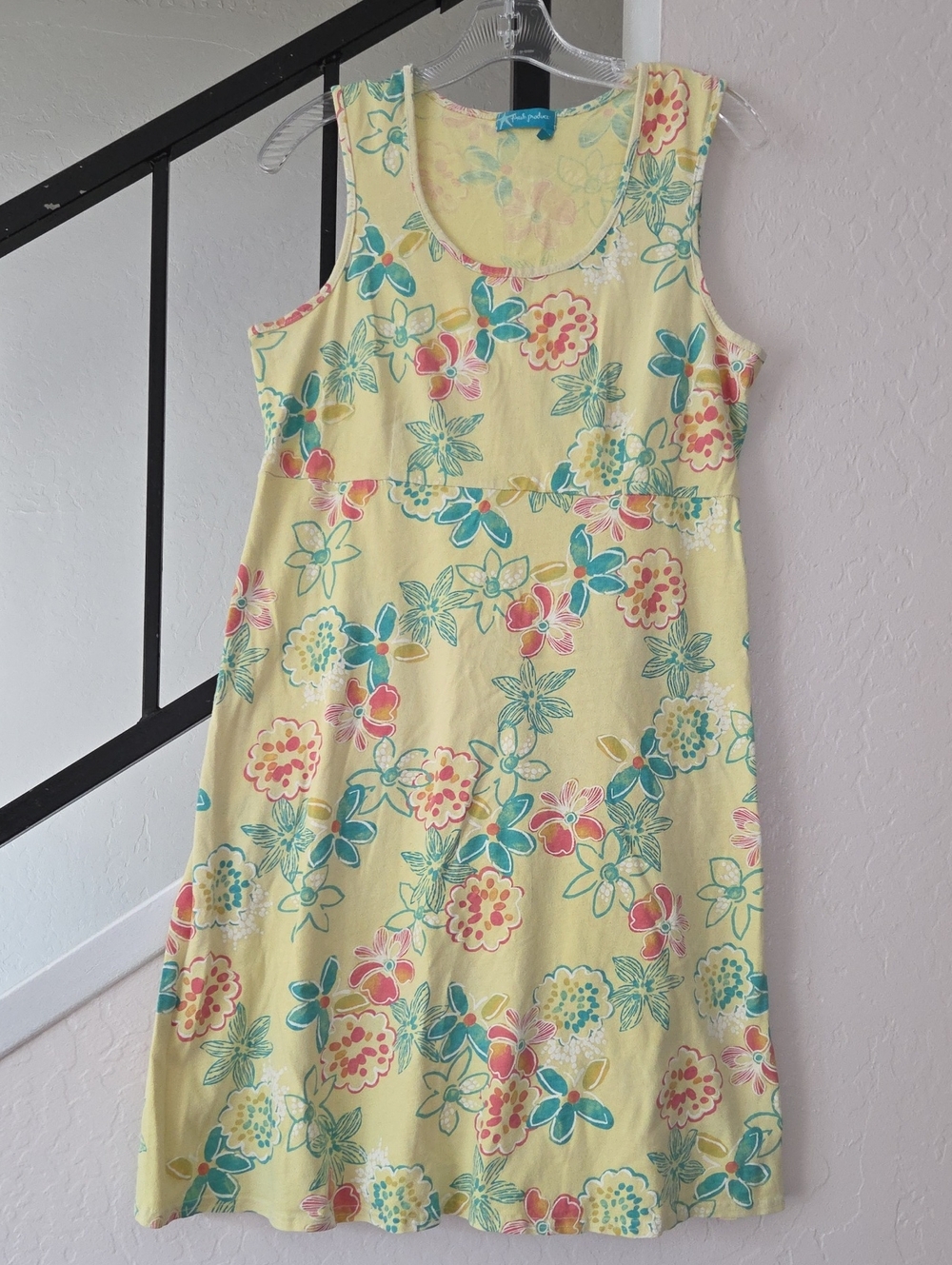 fresh produce Yellow Floral Midi Dress with Green And Coral Floral Accents Size